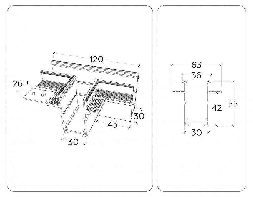 GL1042 BK черный коннектор T-образный для встраиваемого шинопровода Magnetic 220V 110*80*47