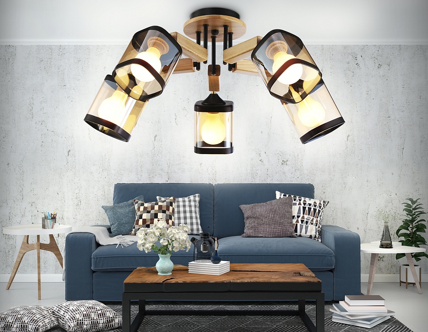 TR9529/5 BK/GD/TI черный/золото/янтарь E27*5 max 40W D670*260