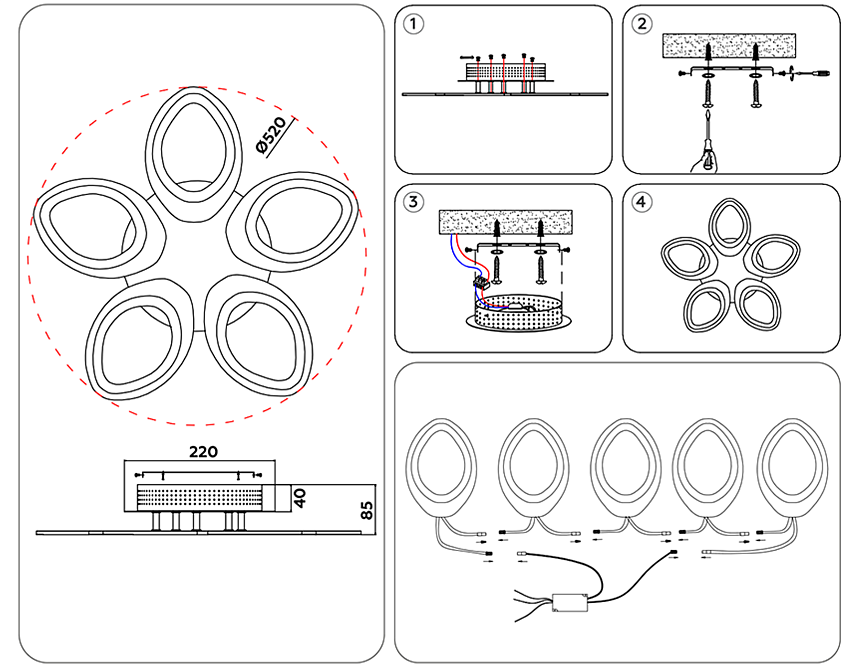 FA4492/5 WH белый 4200K/3000K/6400K 63W D520*85 (ПДУ ИК)
