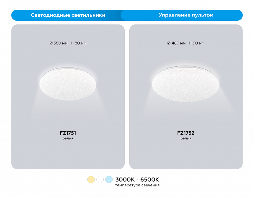 FZ1752 WH белый IP20 60W 3000-6500K 480*90 (ПДУ ИК)