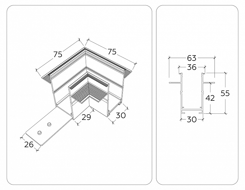 GL1040 BK черный коннектор угловой для встраиваемого шинопровода Magnetic 220V 80*80*47