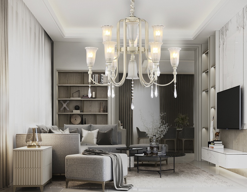 TR3248/9 BG/GD/FR бежевый/золото/белый матовый E14*9 max 40W D735*720