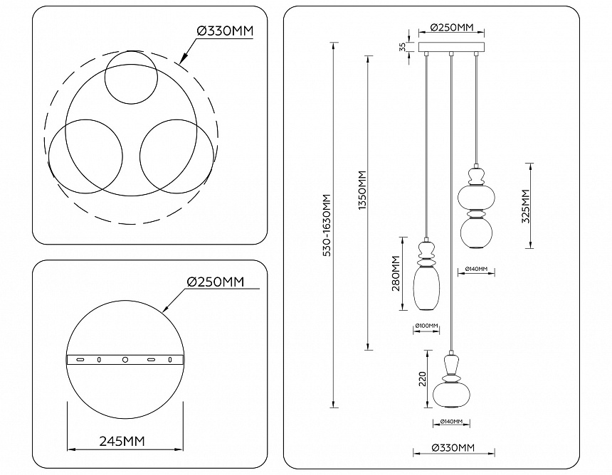 LH53143/3 BK/WH черный/белый 19W 3000K D330*1630