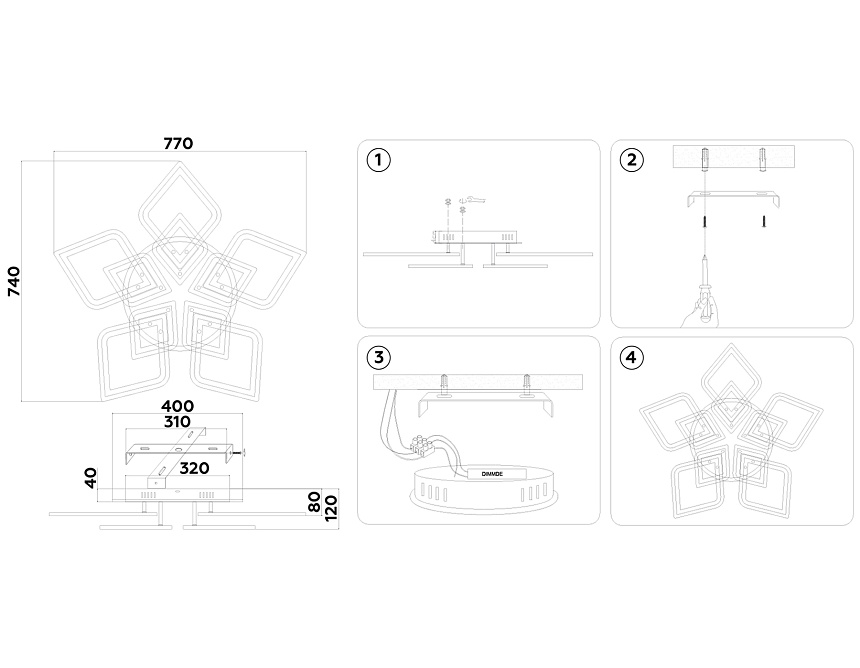 FA8914/5+5 WH/CH белый/хром 193W 3000K-6400K 770*740*120 (ПДУ РАДИО 2.4G)