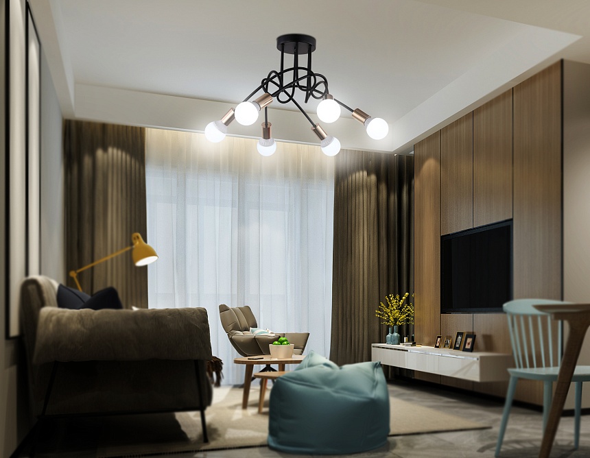 TR80419/6 BK/GD черный/золото E27/6 max 60W D690*370