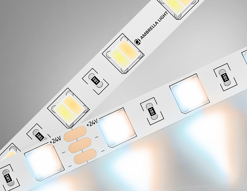 GS4101 5050 60Led/ 14W m/ 24V IP20 CCT 3000-6500K/ 5000*10*1.87mm (3 конт.)