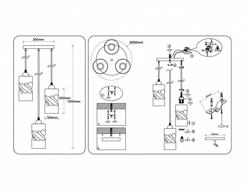 TR3412/3 BK черный E27/3 max 60W D330*1000