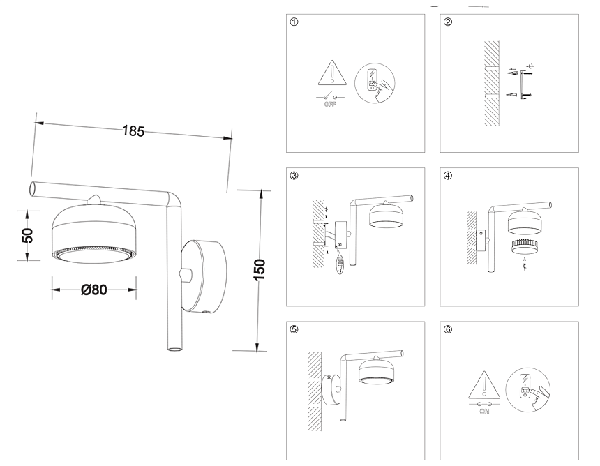 TN71044 BK черный GX53 max 12W 150*80*185