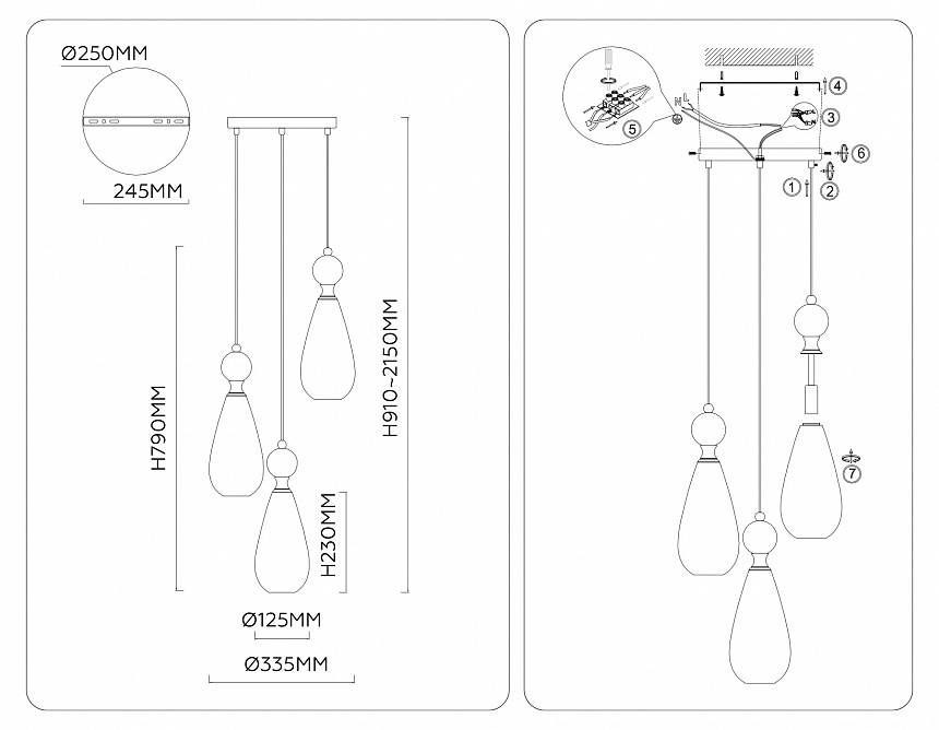 LH53284/3 BS/CL латунь/прозрачный E14*3 max 40W D335*2150