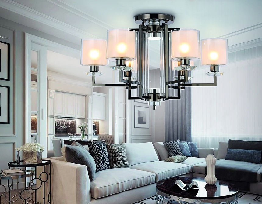 TR4422/6 DCH/CL/FR черный хром/прозрачный/белый матовый E27*6 max 40W D748*463