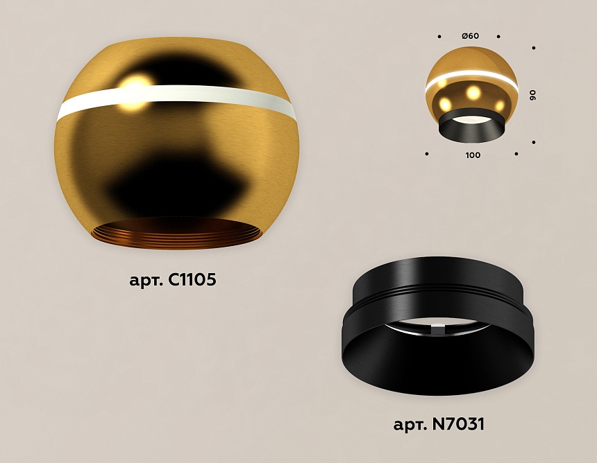 XS1105001 PYG/PBK золото желтое полированное/черный полированный MR16 GU5.3 LED3W 4200K(C1105,N7031)