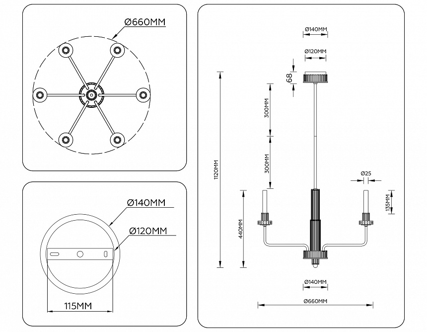 LH53124/6 GD/WH/GB золото/белый/серо-синий 10W 3000K D660*1120