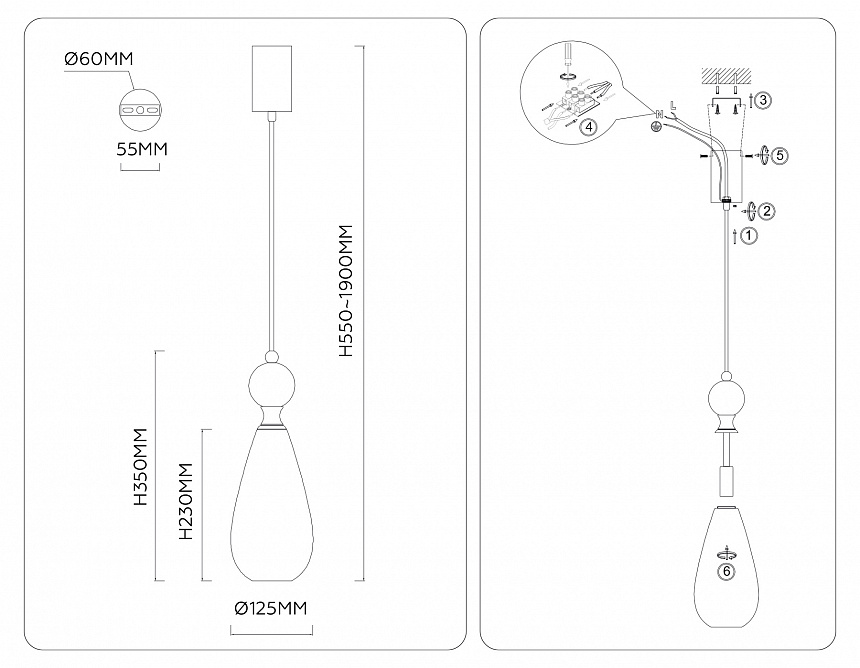 LH53283 BS/CL латунь/прозрачный E14 max 40W D125*1900