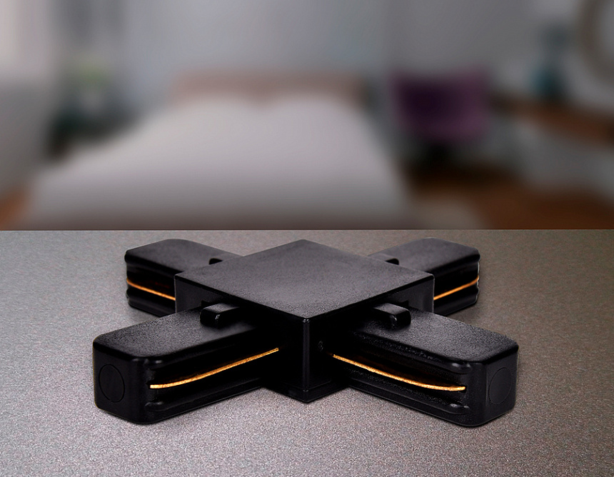 GL7083 BK черный коннектор Х-образный однофазный для соединения трековых шинопроводов