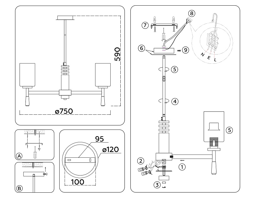 LH56253/7 SN/FR никель/белый матовый E27/7 max 60W D750*590 LH56253/7 SN/FR никель/белый матовый E27/7 max 60W D750*590