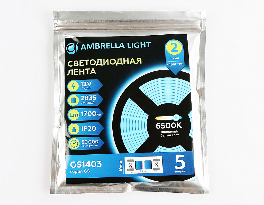 GS1403 2835 240Led/ 17W m/ 12V IP20 6500K/ 5000*10*1.2mm (2 конт.) GS1403 2835 240Led/ 17W m/ 12V IP20 6500K/ 5000*10*1.2mm (2 конт.)