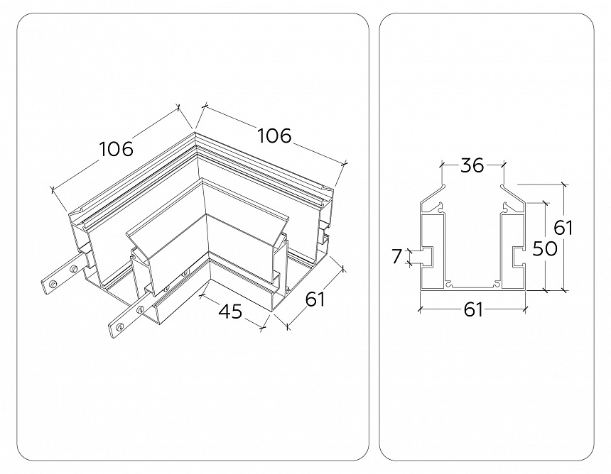 GL1043 BK черный коннектор угловой для корпуса в натяжной потолок Magnetic 220V 100*100*61