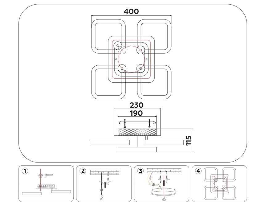 FA3861/4+1 WH белый 70W 3000K-6400K+RGB 400*400*115 (ПДУ РАДИО 2.4G)