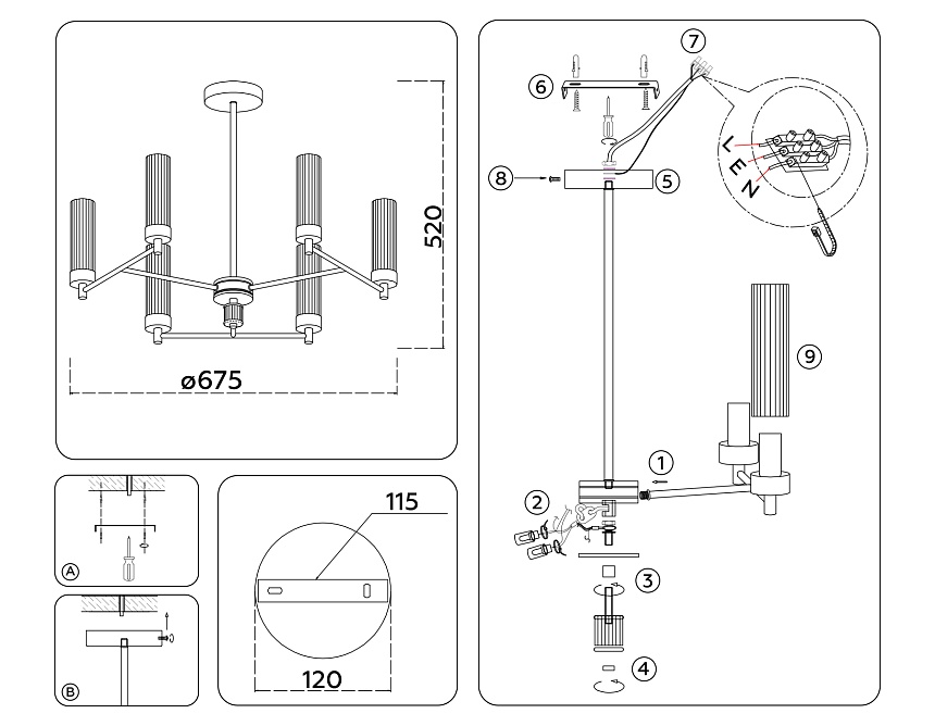 LH55151/6 CH/CL хром/прозрачный E14/6 max 40W D675*520 LH55151/6 CH/CL хром/прозрачный E14/6 max 40W D675*520