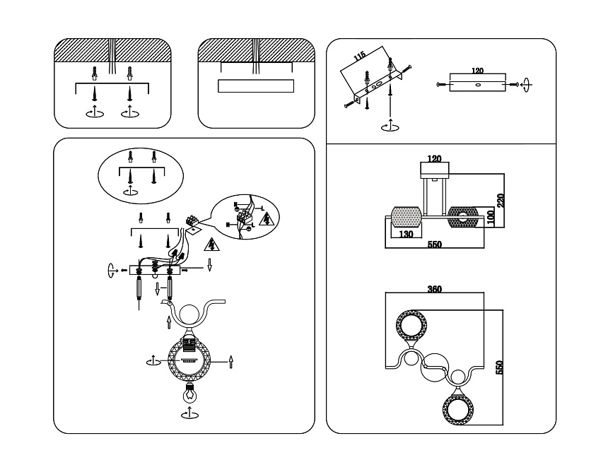 TR80162/2 BK/GD черный/золото E27/2 max 40W 550*360*220