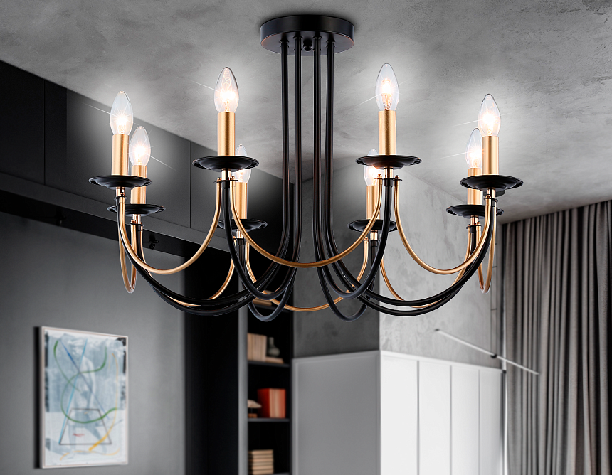 TR9622/8 BK/CGD черный/золото E14/8 max 40W D700*450