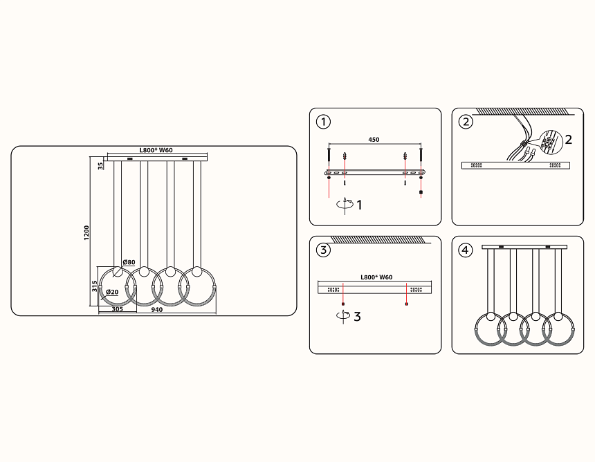 FL10598/4 WH/CH белый/хром 4200K 45W 940*20*1200 (Без ПДУ)