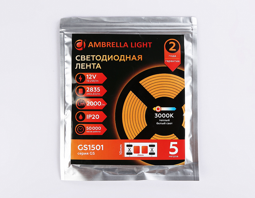 GS1501 2835 240Led/ 19.2W m/ 12V IP20 3000K/ 5000*10*1.2mm (2 конт.) GS1501 2835 240Led/ 19.2W m/ 12V IP20 3000K/ 5000*10*1.2mm (2 конт.)