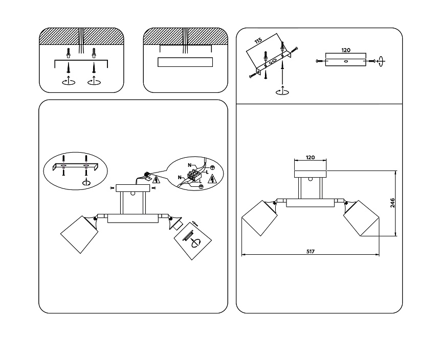 TR9511/2 WH/CH/FR белый/хром/белый матовый E27*2 max 40W 517*100*246