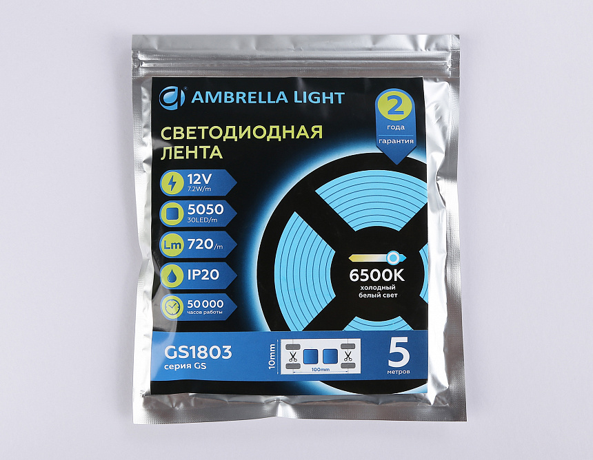 GS1803 5050 30Led/ 7.2W m/ 12V IP20 6500K/ 5000*10*1.87mm (2 конт.) GS1803 5050 30Led/ 7.2W m/ 12V IP20 6500K/ 5000*10*1.87mm (2 конт.)