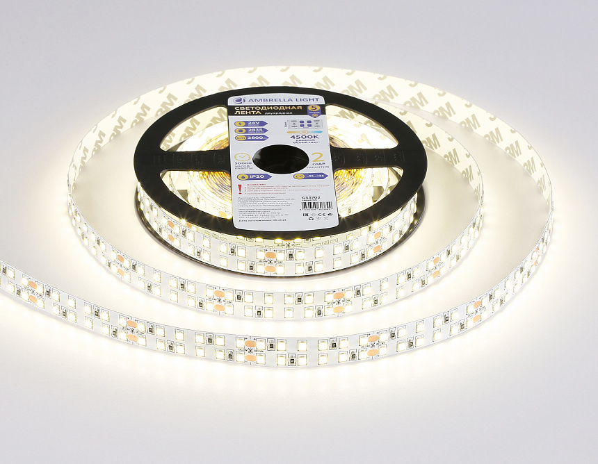 GS3702 2835 240Led /24W m/ 24V IP20 4500K/ 5000*14*1.2mm (2 конт.) GS3702 2835 240Led /24W m/ 24V IP20 4500K/ 5000*14*1.2mm (2 конт.)
