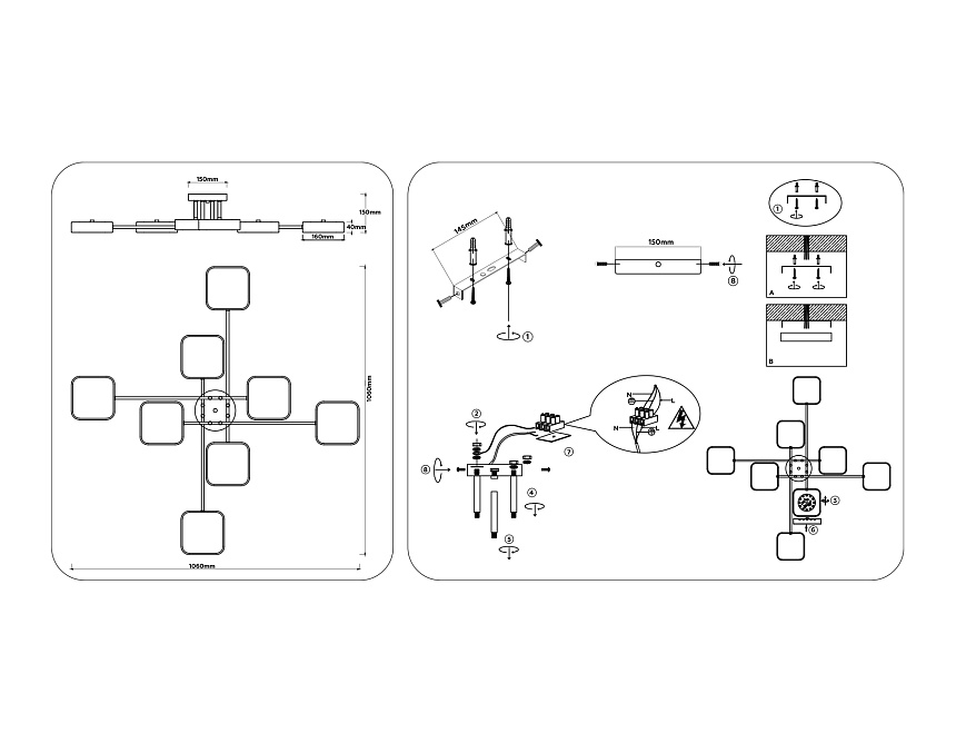 FL516348/8 BK/GD черный/золото 144W 3000-6000K 1060*1060*150 (без ПДУ)