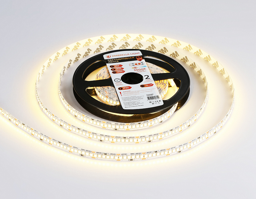 GS3301 2835 240Led/ 18W m/ 24V IP20 3000K/ 5000*10*1.2mm (2 конт.) GS3301 2835 240Led/ 18W m/ 24V IP20 3000K/ 5000*10*1.2mm (2 конт.)
