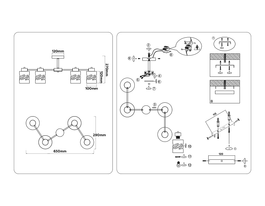 TR303324/4 BK/GD черный/золото E27/4 max 60W 650*290*270