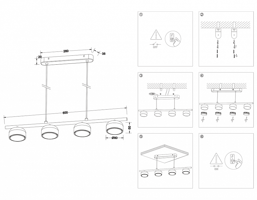 TN71039/4 BK черный GX53/4 max 12W 600*80*1100