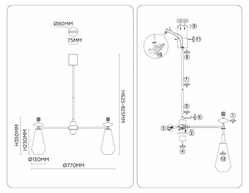 LH53306/7 BS/CL латунь/прозрачный E14*7 max 40W D770*925