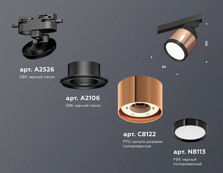 XT8122001 PPG/SBK/PBK золото розовое полированное/черный песок/черный полированный GX53