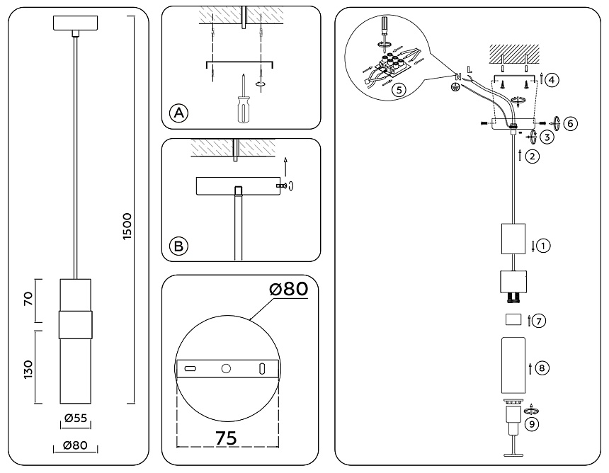 LH55111 BS/FR/TI латунь/белый матовый/янтарь E14 max 40W D55*1500