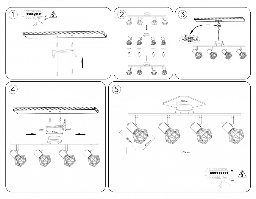 TR8754/4 BK/WD черный/дерево IP20 E27/4 615*115*200