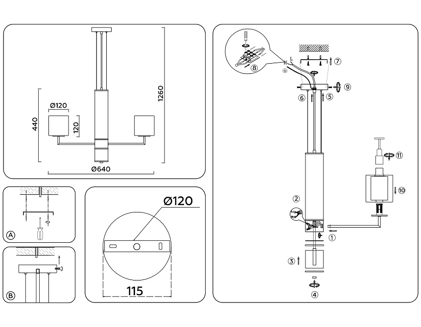 LH56011/5 BS/FR латунь/белый матовый E14*5 max 40W D640*1260 LH56011/5 BS/FR латунь/белый матовый E14*5 max 40W D640*1260