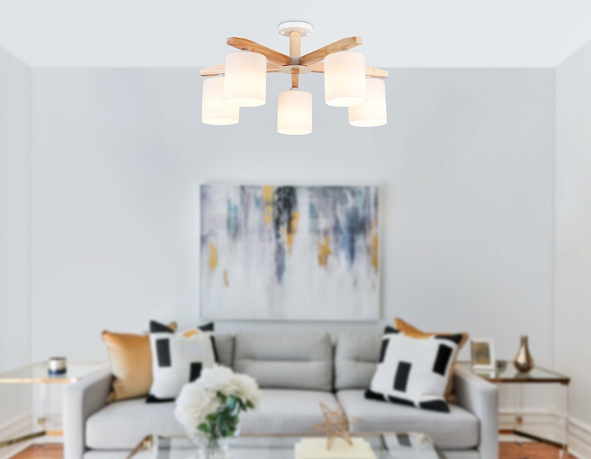 TR83113/5 WH/LW белый/светлое дерево E27/5 max 40W D700*325