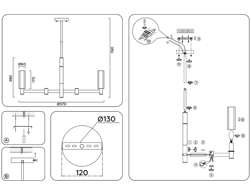 LH55511/6 BK/BS/CL черный/латунь/прозрачный E14*6 max 40W D570*760 LH55511/6 BK/BS/CL черный/латунь/прозрачный E14*6 max 40W D570*760