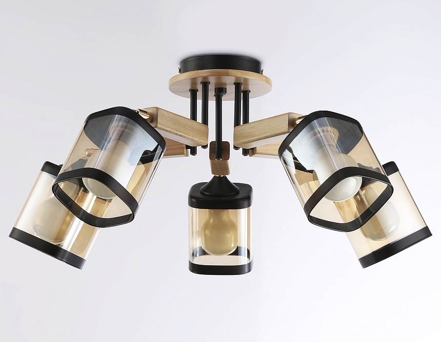 TR9529/5 BK/GD/TI черный/золото/янтарь E27*5 max 40W D670*260