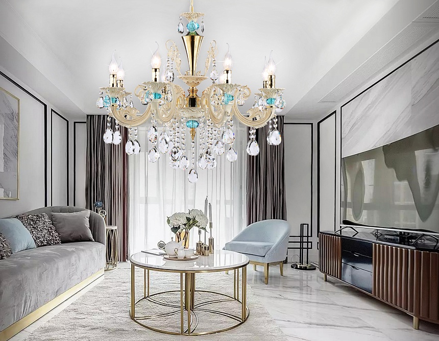 TR4926/8 GD/WH/CL золото/белый/прозрачный E14*8 max 40W D740*630