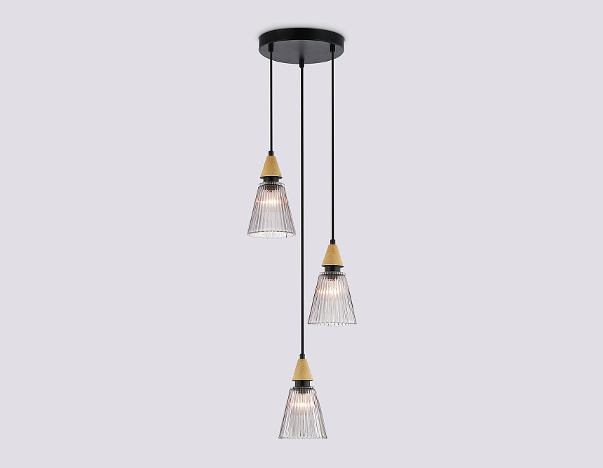 LH58112/3 BK/LW/SM черный/светлое дерево/дымчатый E14*3 max 40W D270*1200