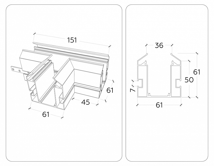 GL1044 BK черный коннектор Т-образный для корпуса в натяжной потолок Magnetic 220V 140*100*61