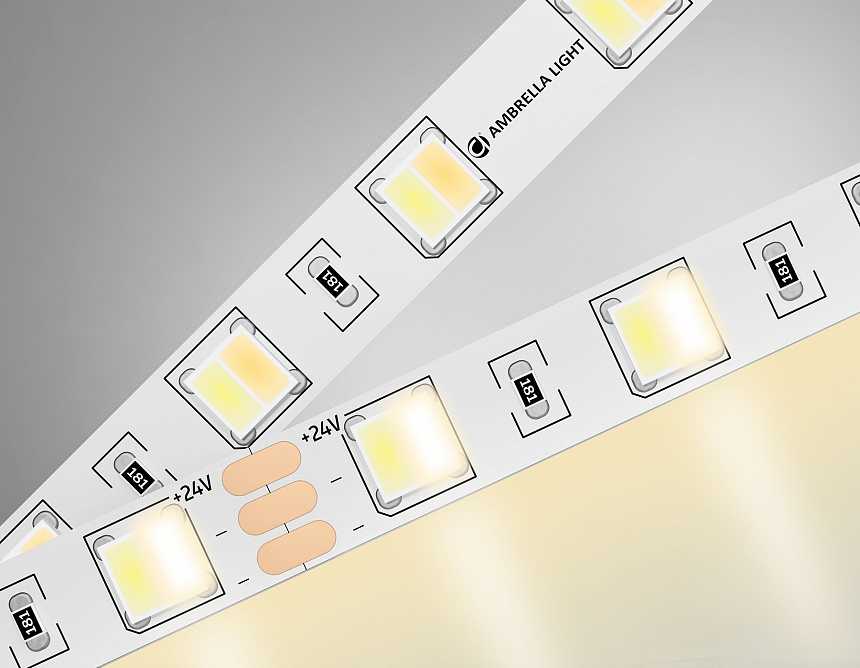 GS4101 5050 60Led/ 14W m/ 24V IP20 CCT 3000-6500K/ 5000*10*1.87mm (3 конт.)